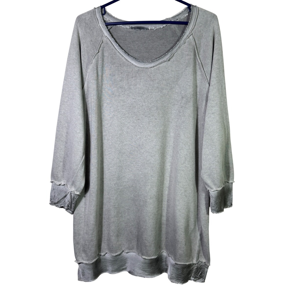 Made in Italy Gray Lagenlook Cotton Tunic Silk Blend Cuffs One Size Avant Garde